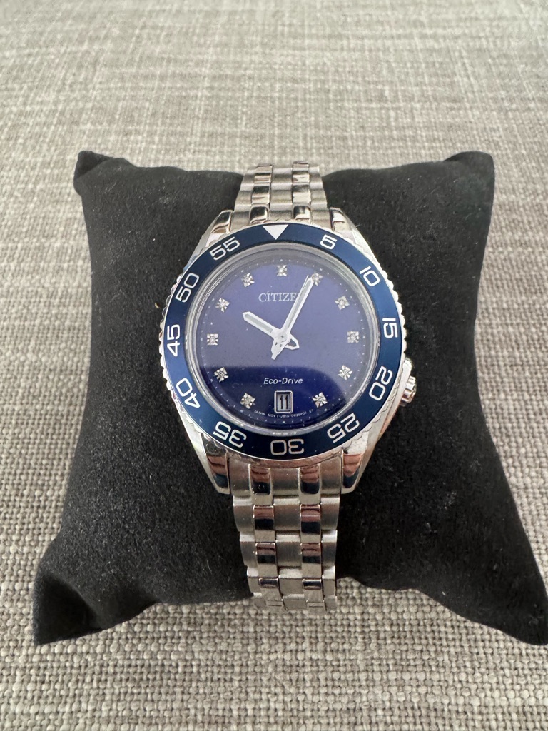 Citizen Womens Stainless Steel Watch With Blue Dial And Bezel